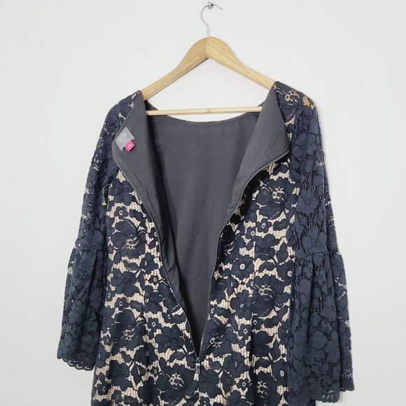 Vince Camuto Lace Shift Dress Bell Sleeves Semi Formal Scoop Neckline Womens 8 - Picture 8 of 12